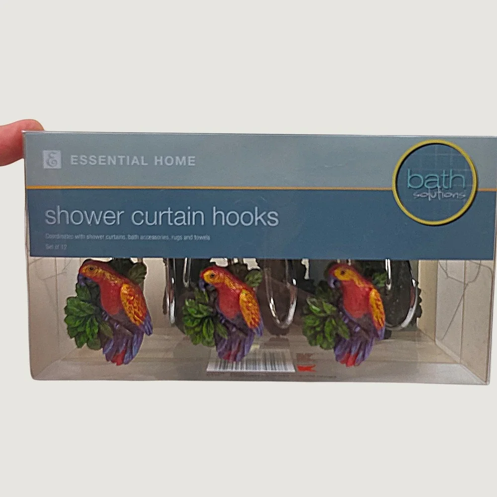 Vintage NOS Rainforest Shower Curtain Hooks Parrot Toucan Set of 12 Tropical
